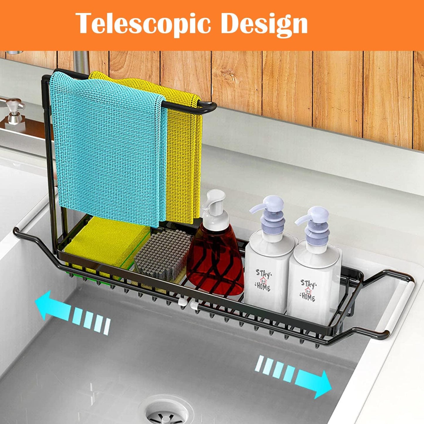 Adjustable Telescopic Sink Organizer Rack - Stainless Steel Kitchen Storage NEW