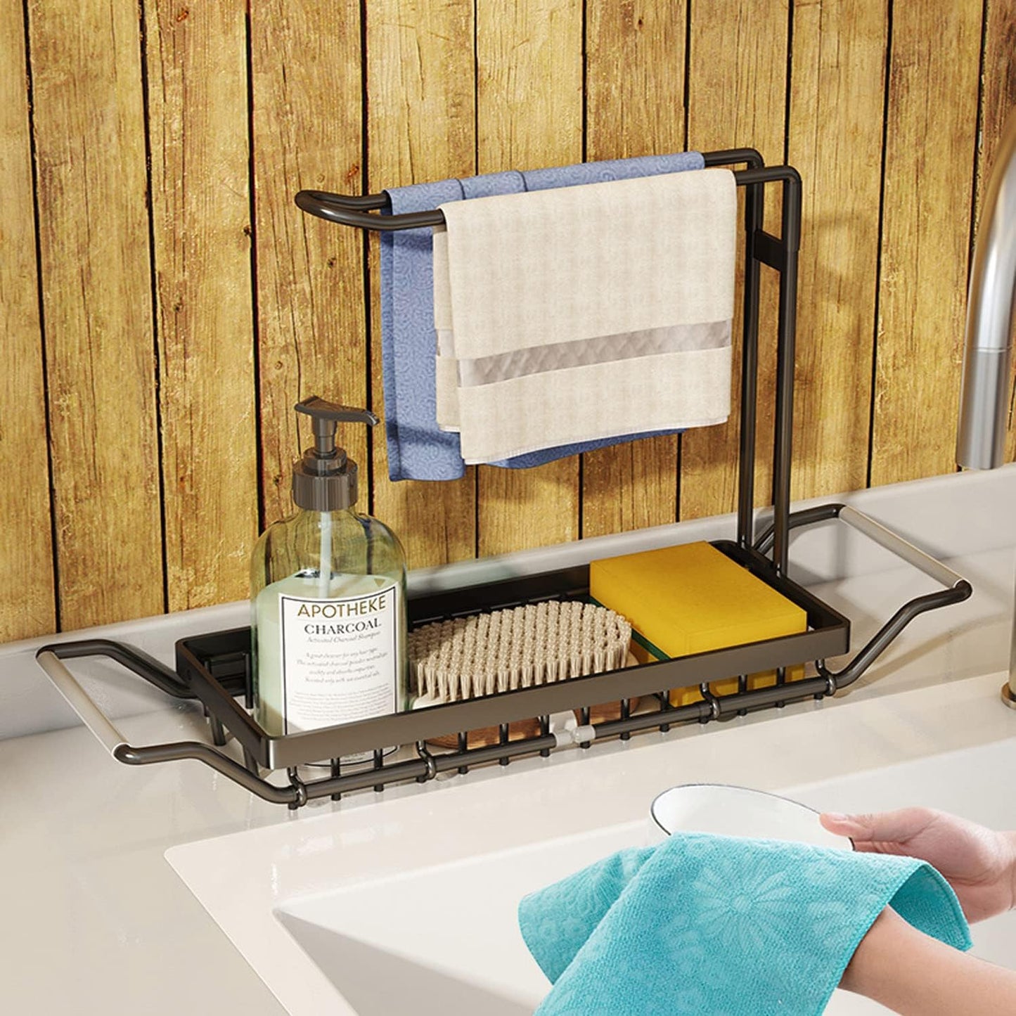 Adjustable Telescopic Sink Organizer Rack - Stainless Steel Kitchen Storage NEW