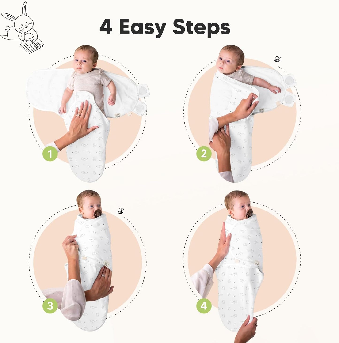 KeaBabies Organic Swaddles Baby Swaddle Sleep Sacks, Bunnies Pattern, One NEW