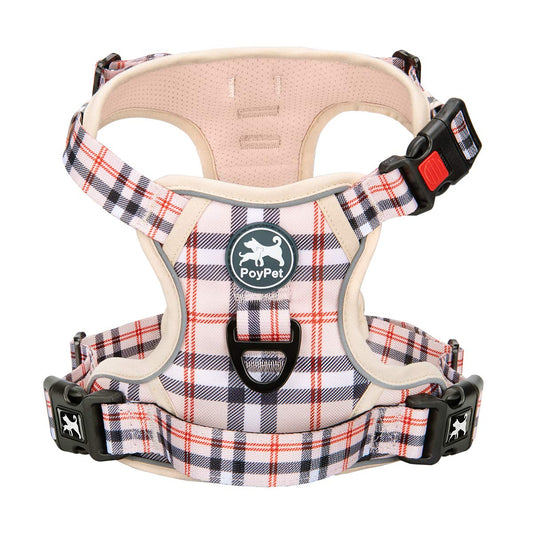 PoyPet Adjustable Reflective Oxford Outdoor Vest Harness Checkered Beige NEW