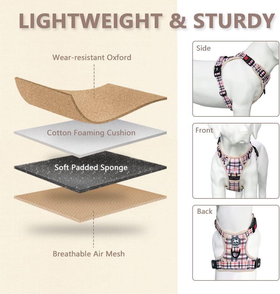 PoyPet Adjustable Reflective Oxford Outdoor Vest Harness Checkered Beige NEW