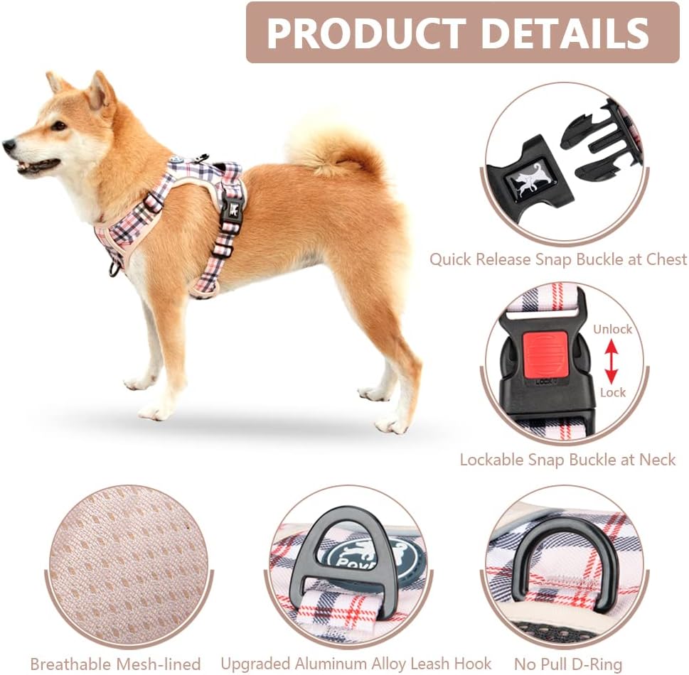 PoyPet Adjustable Reflective Oxford Outdoor Vest Harness Checkered Beige NEW