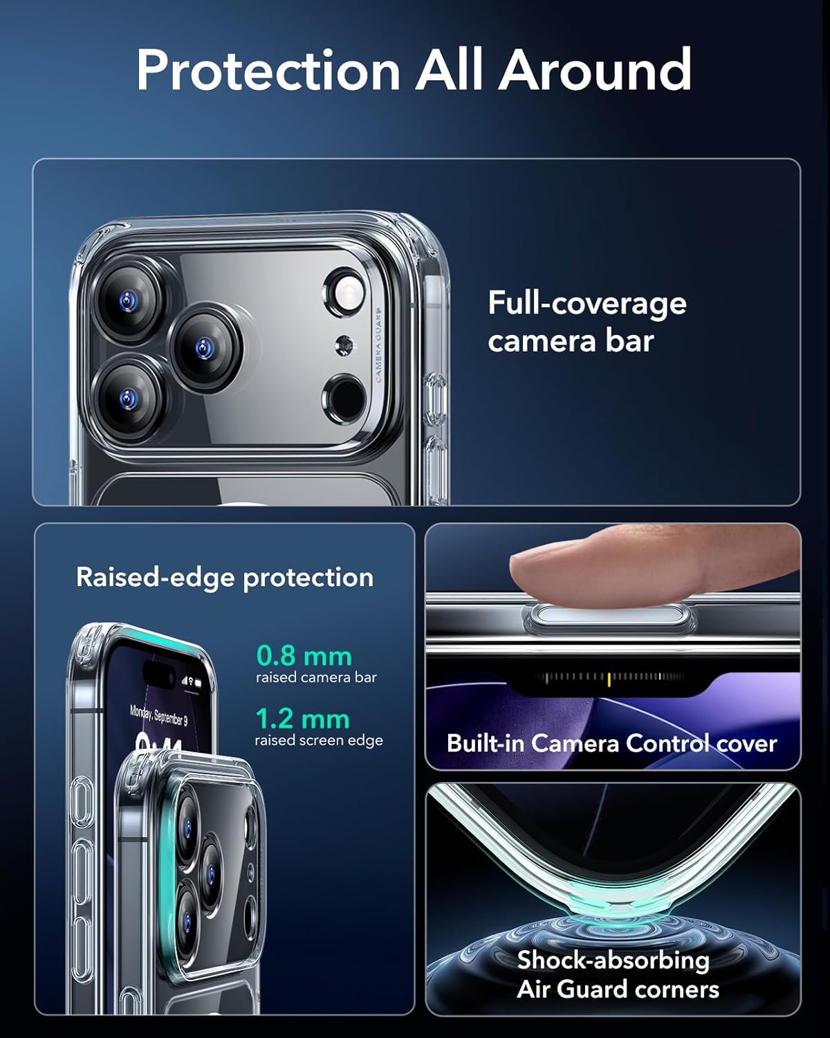 ESR Clear Protective Phone Case for iPhone 17 Pro Max with Camera Cover NEW