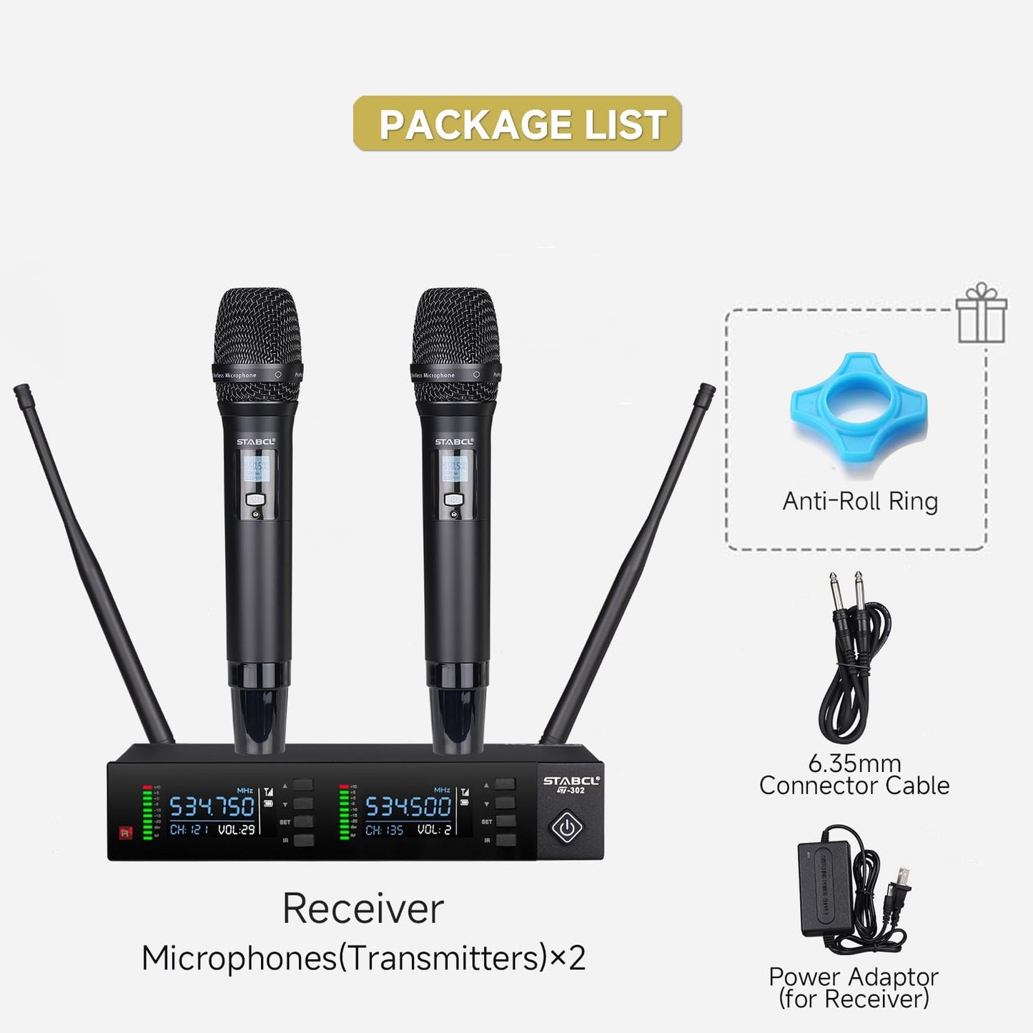 STABCL Dual Wireless Microphone System - 2-Channel UHF Auto Scan Black DEMO