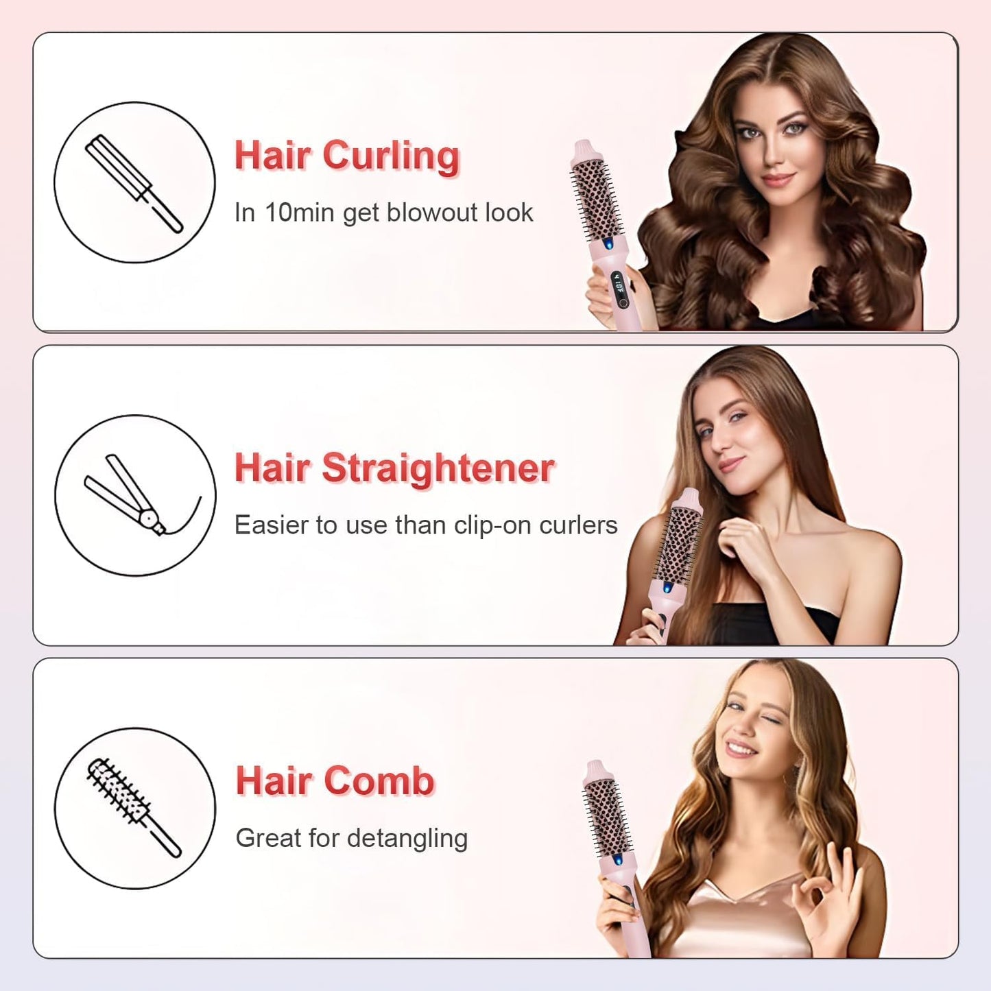 Heated Round Hair Styling Brush for Smooth, Shiny Blow-Dry Styles in Pink NEW