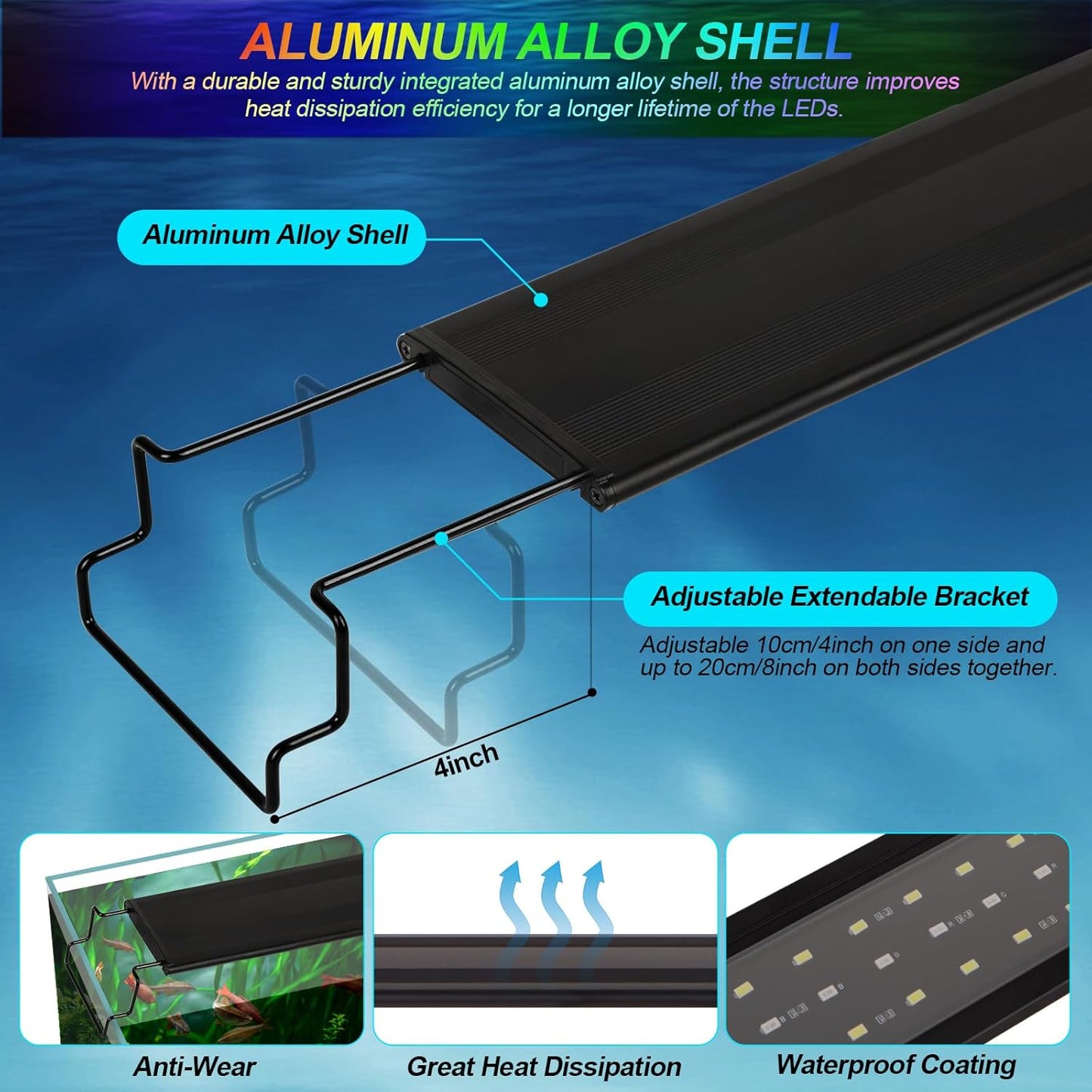 Full Spectrum Aquarium Light with Timer for Fish Tank, Black NEW
