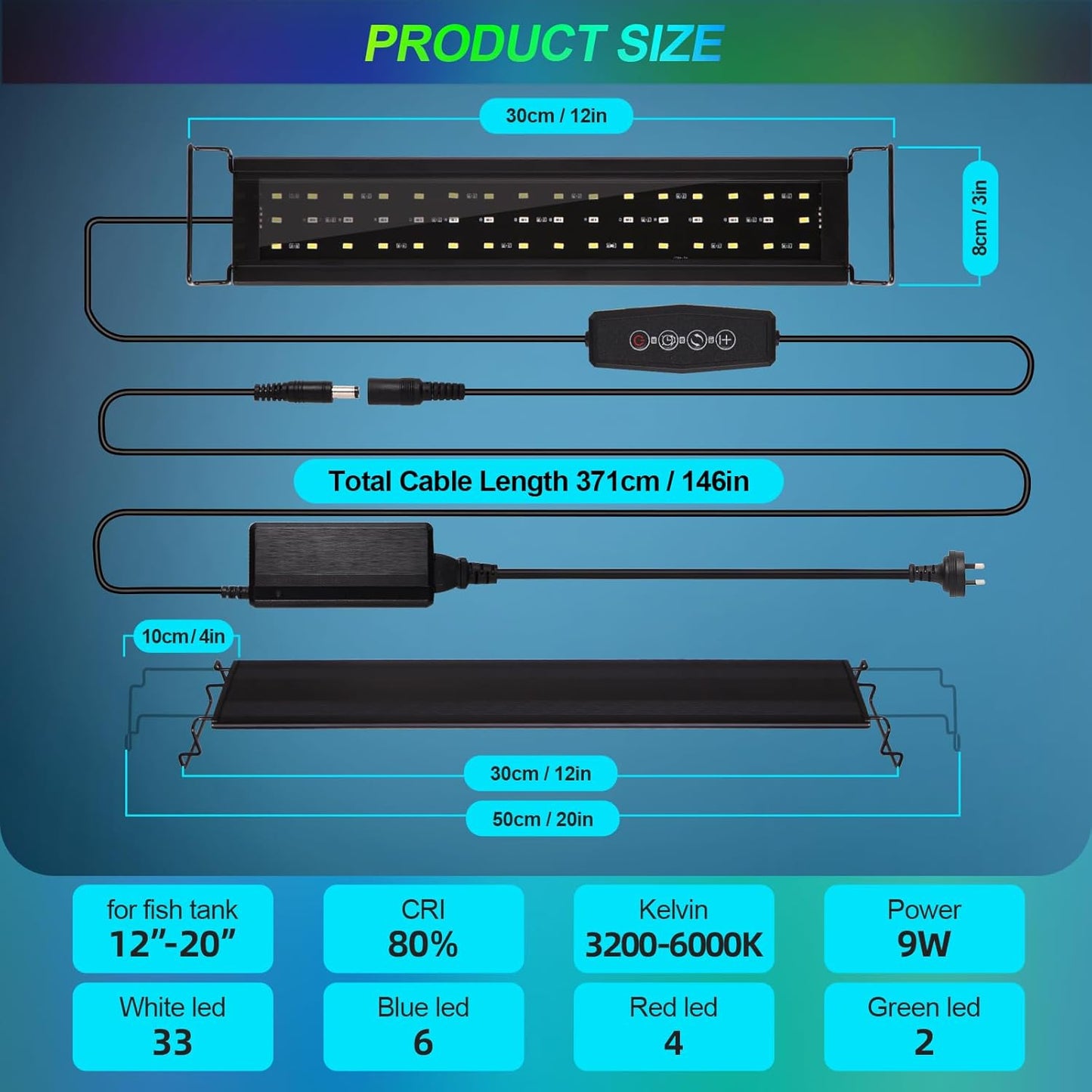 Full Spectrum Aquarium Light with Timer for Fish Tank, Black NEW