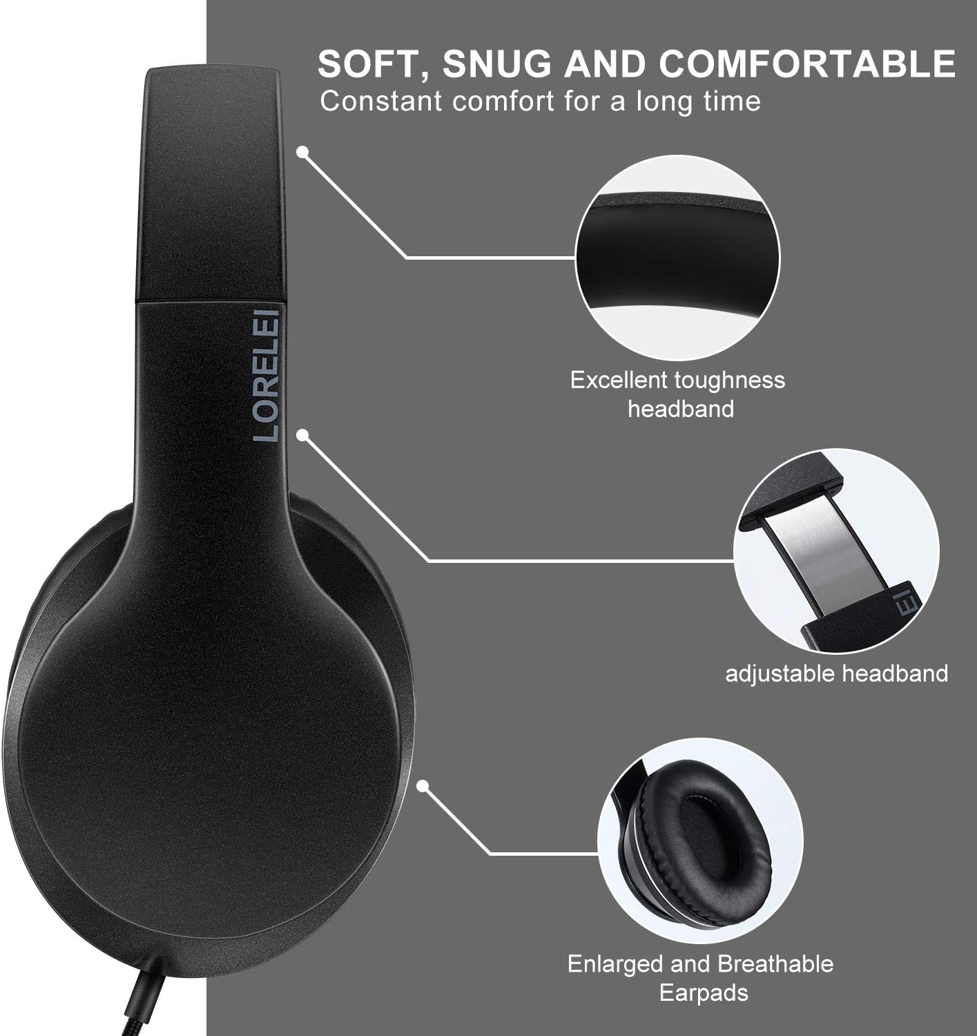LORELEI Lightweight Foldable Portable Over-Ear Headphones with Microphone NEW