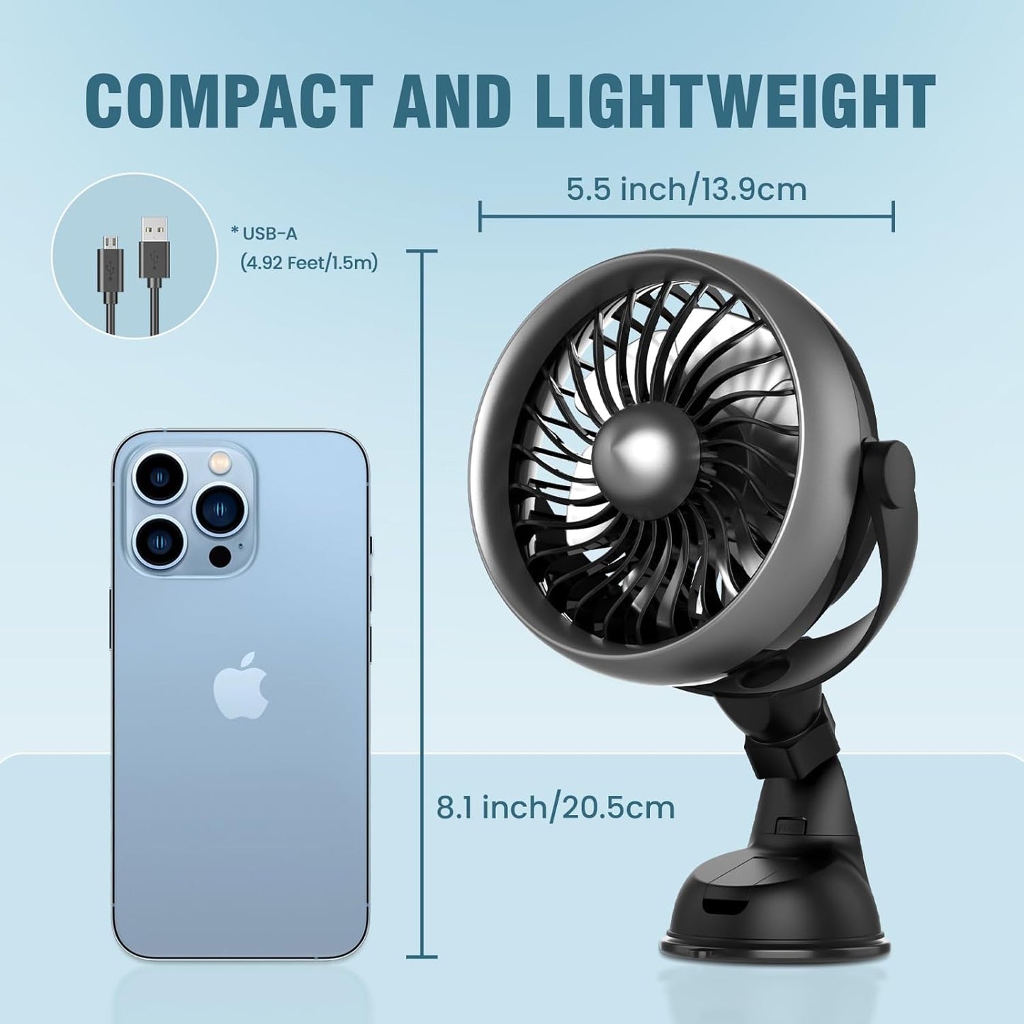 Portable Black USB Fans USB Desk Fan, Compact 10x6x4cm Cooler for Home NEW