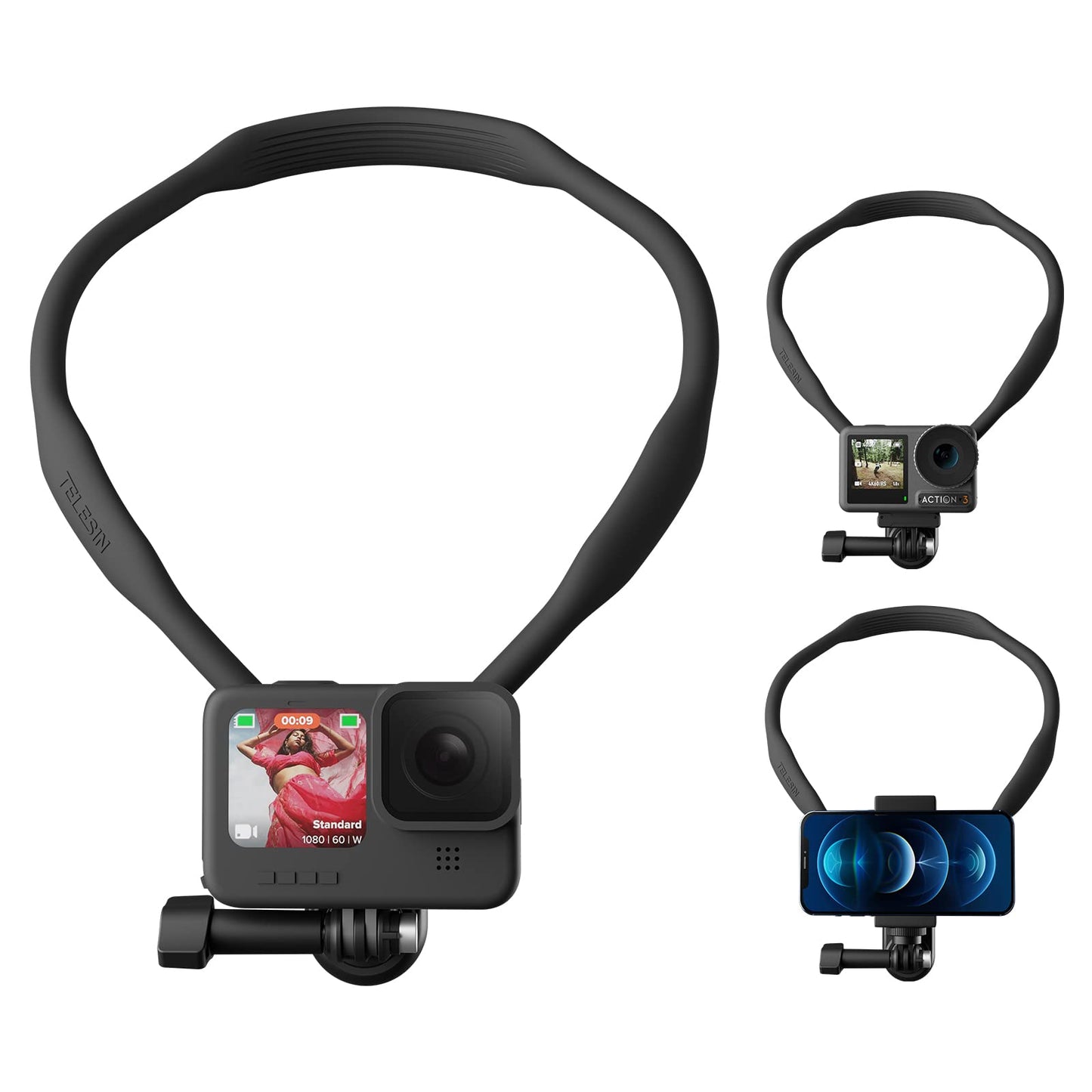TELESIN Camera Mounts & Clamps Neck Mount Phone Clip Kit for GoPro Insta360 NEW