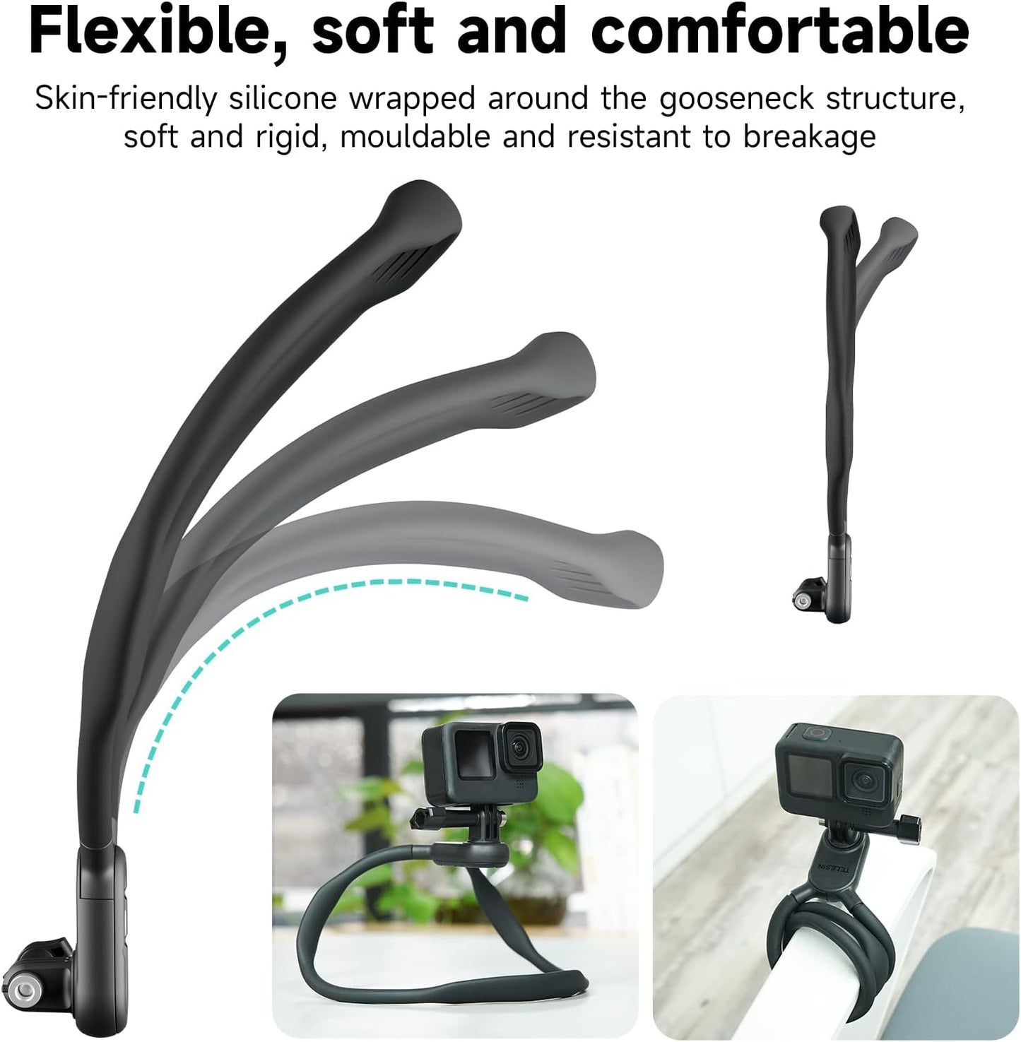 TELESIN Camera Mounts & Clamps Neck Mount Phone Clip Kit for GoPro Insta360 NEW