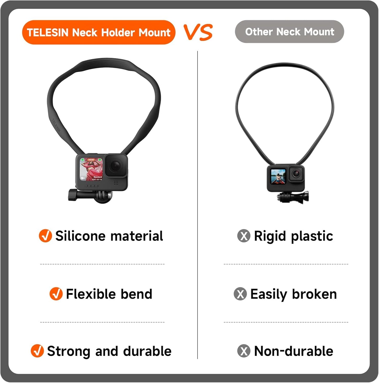 TELESIN Camera Mounts & Clamps Neck Mount Phone Clip Kit for GoPro Insta360 NEW