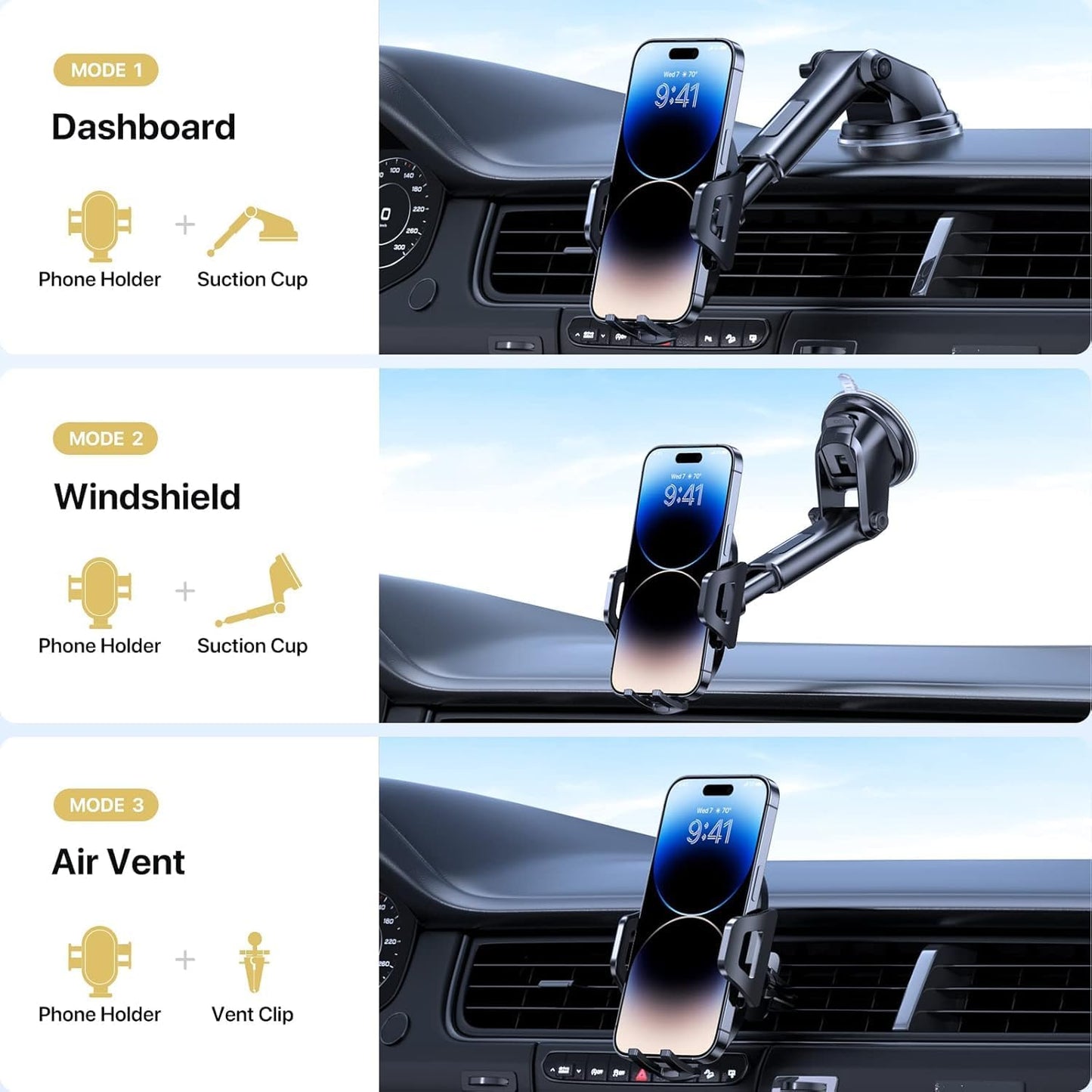 Miracase Universal Black Mobile Phone Holder Car Mount Secure Suction NEW