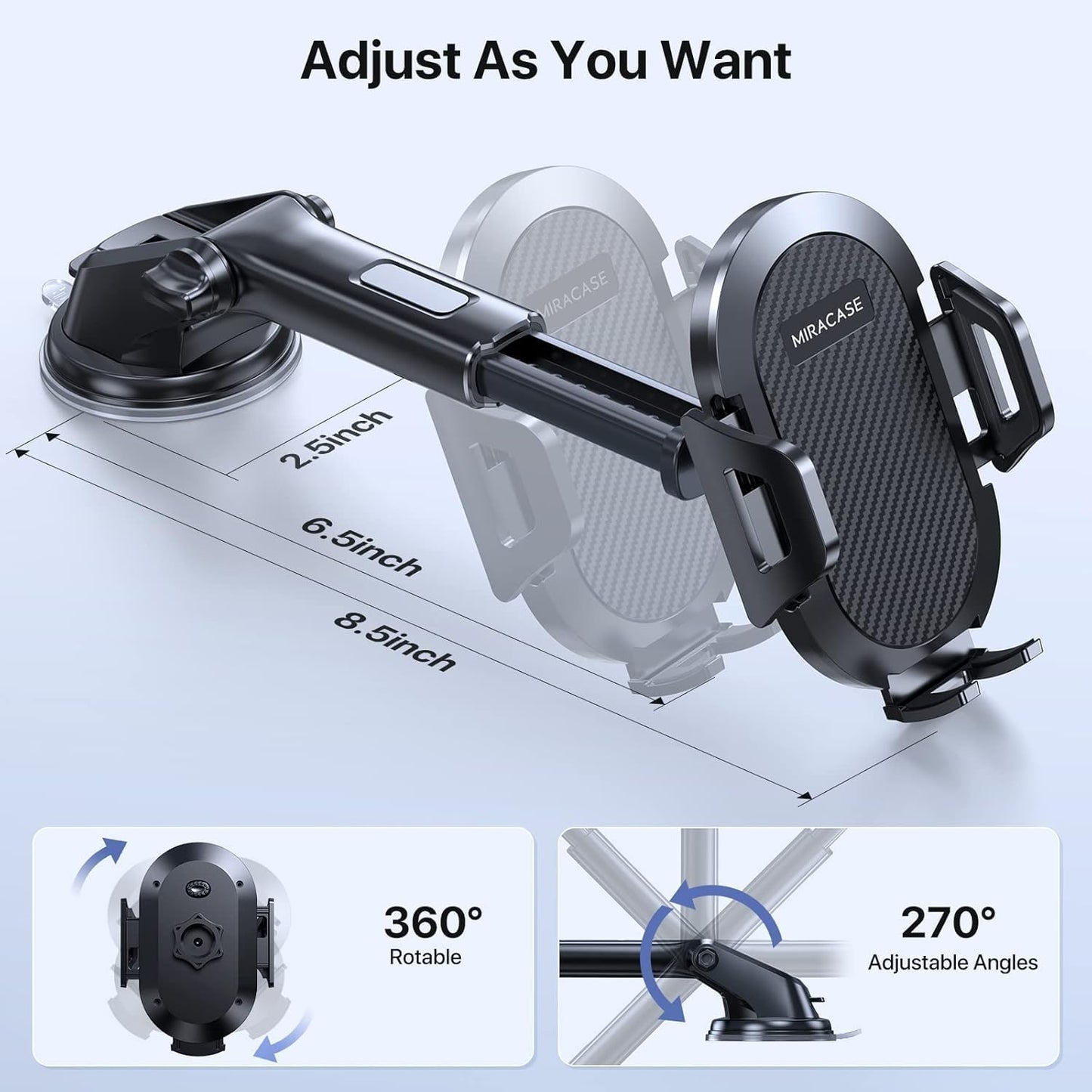 Miracase Universal Black Mobile Phone Holder Car Mount Secure Suction NEW