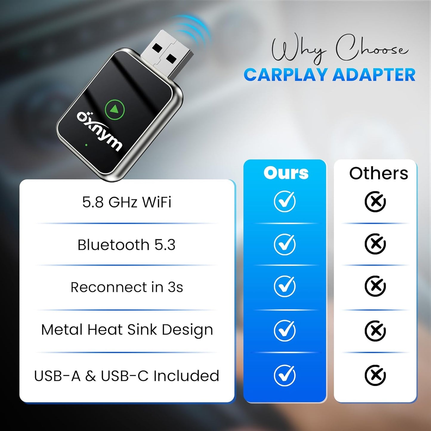 OXNYM Wireless Apple CarPlay & Android Auto Input Adapter for Seamless DEMO