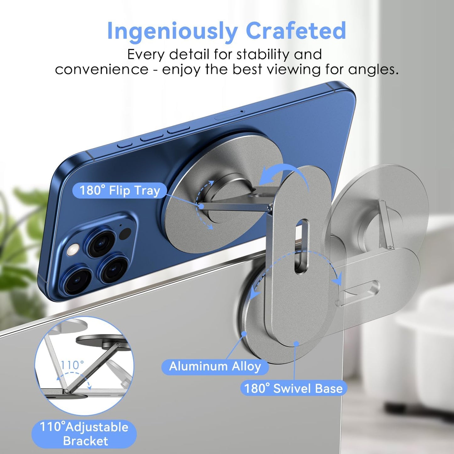 CloudValley Adjustable Stands 3D Rotating Magnetic Grey Phone Stand Holder NEW