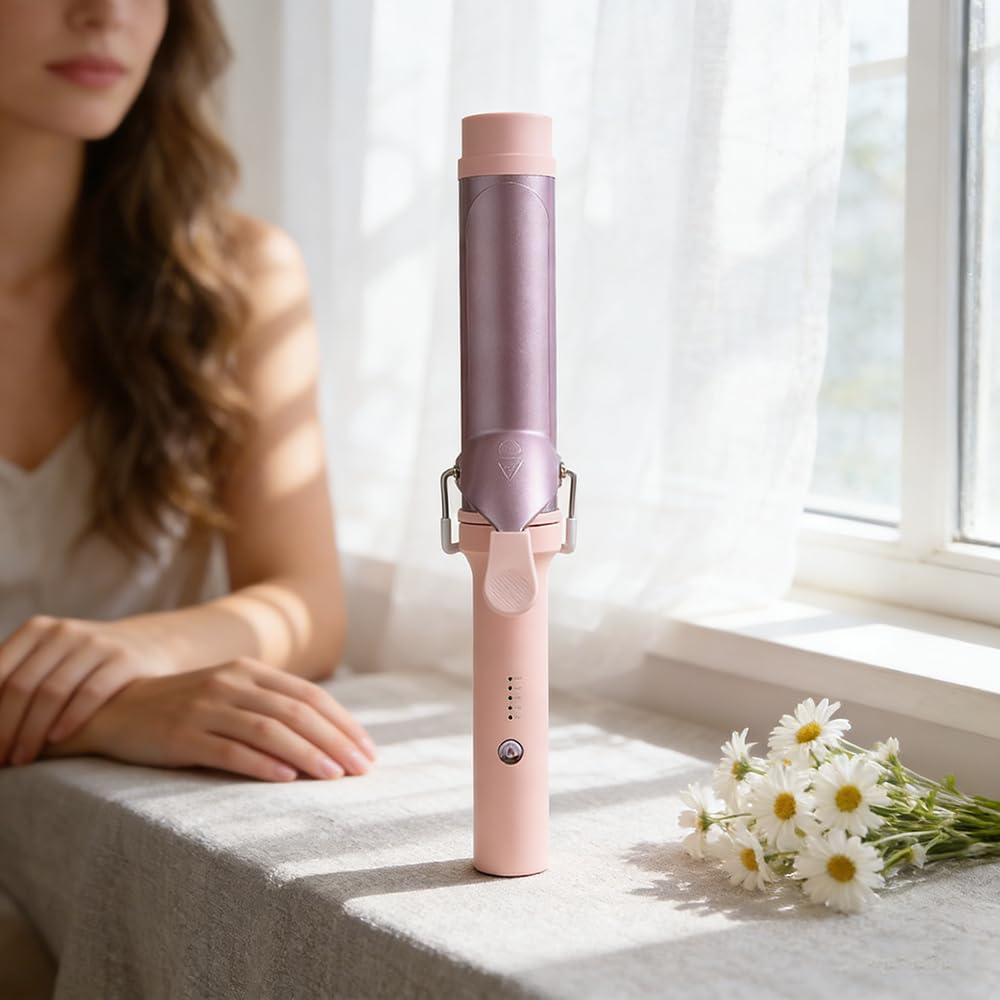 Wave Hair Curling Wand Pink & Purple Ceramic Tourmaline Styling Tool 40mm NEW