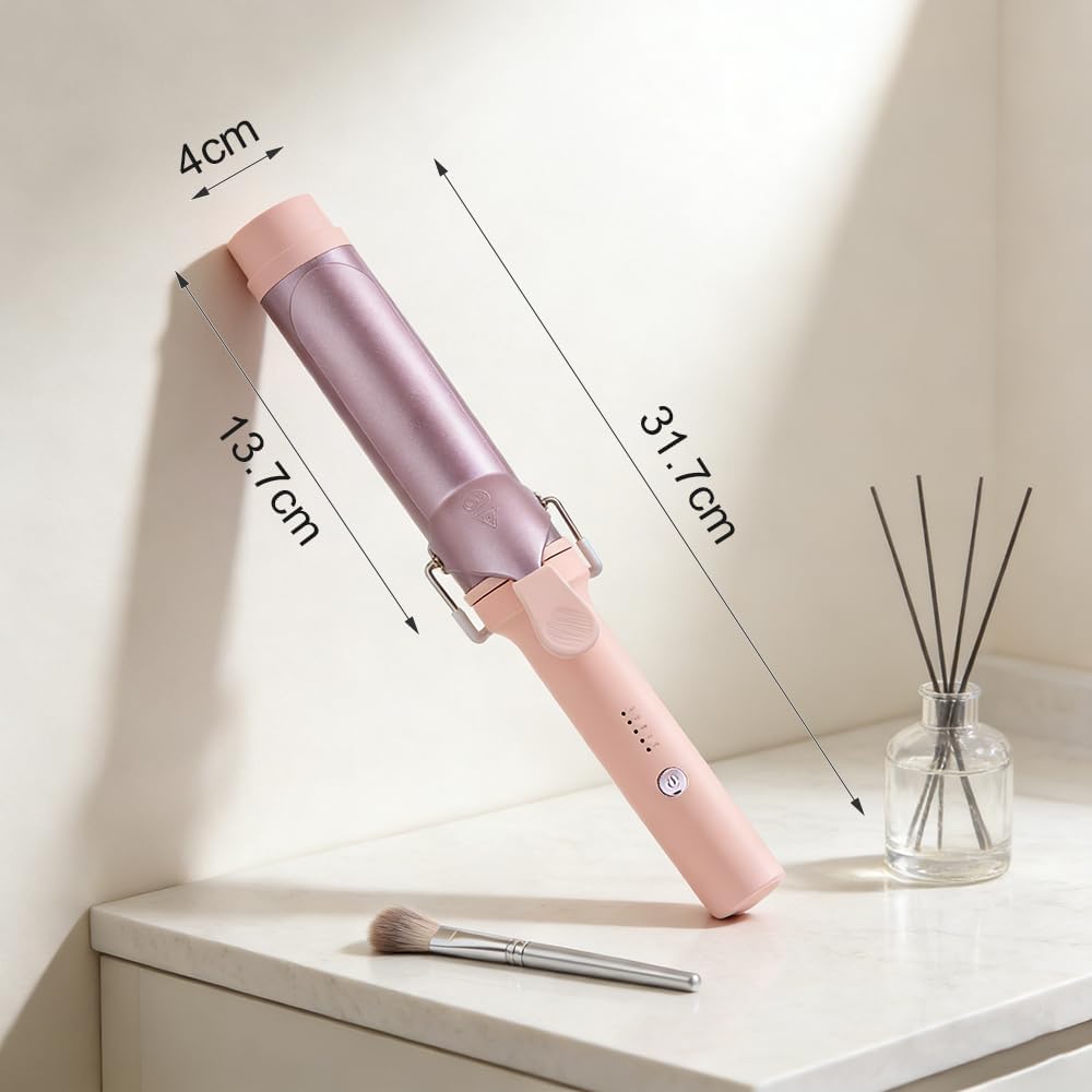 Wave Hair Curling Wand Pink & Purple Ceramic Tourmaline Styling Tool 40mm NEW