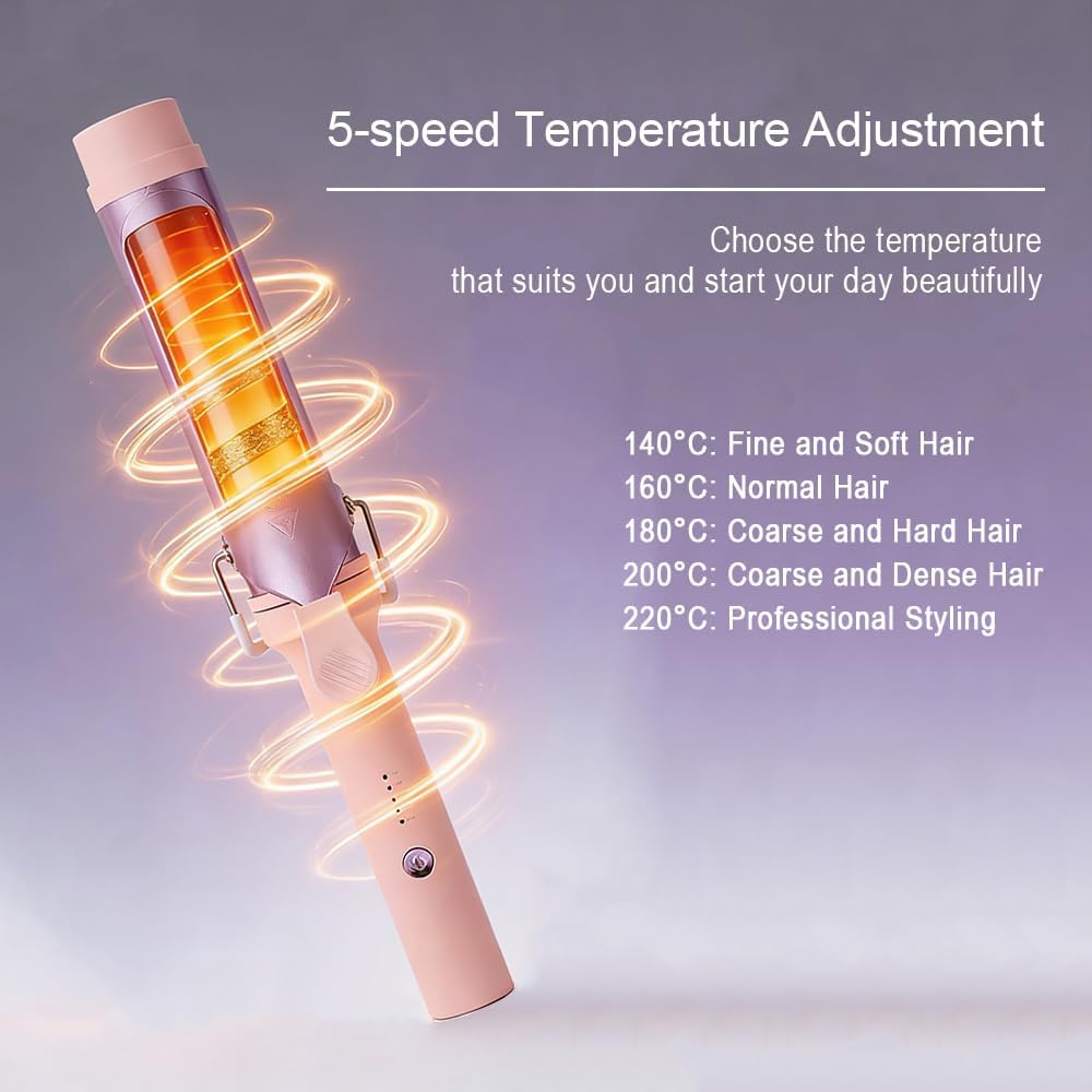 Wave Hair Curling Wand Pink & Purple Ceramic Tourmaline Styling Tool 40mm NEW