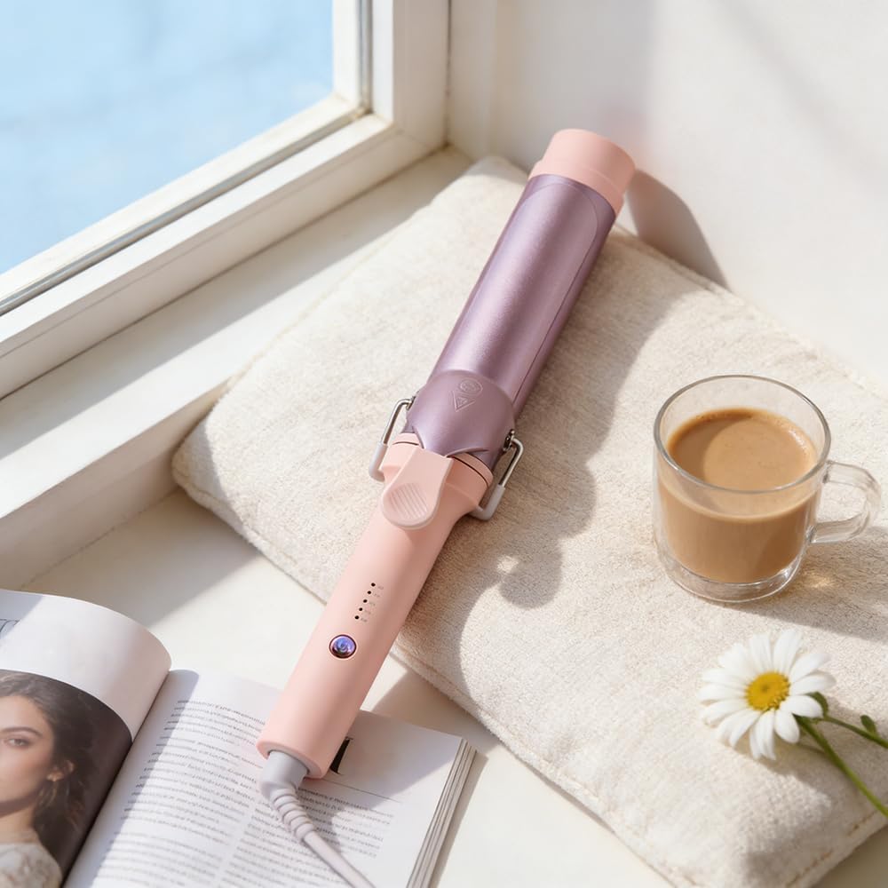 Wave Hair Curling Wand Pink & Purple Ceramic Tourmaline Styling Tool 40mm NEW
