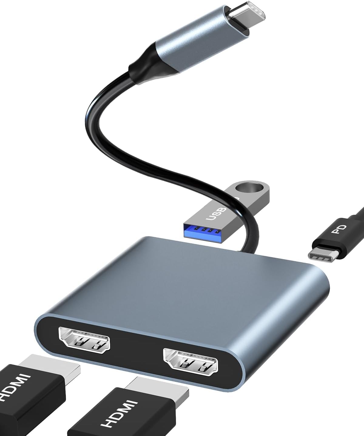 4-in-1 USB-C USB Hubs Hub with Dual HDMI 4K Ports, Ethernet, Silver - DEMO