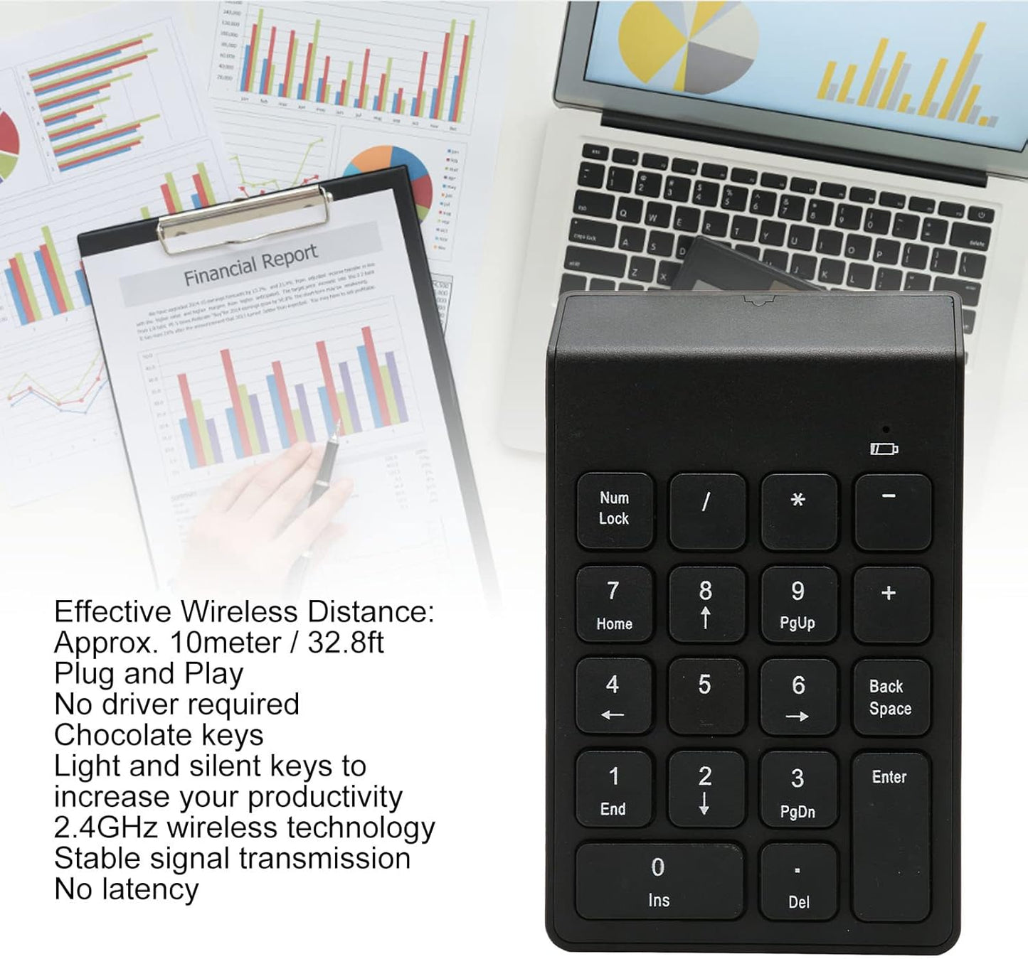 Compact 18-Key Wireless Numeric Keypad USB Financial Keyboard for Computers NEW