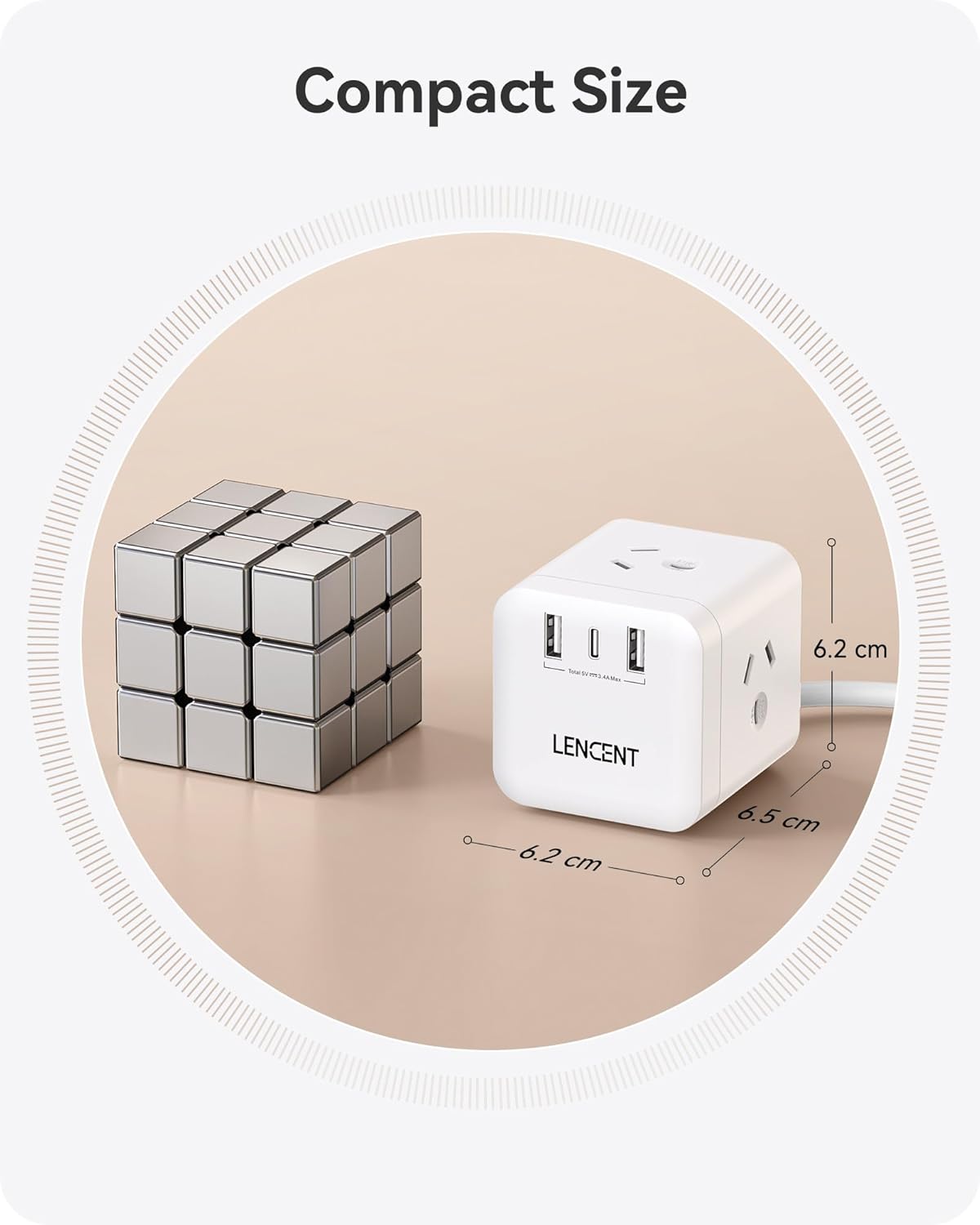LENCENT White Power Strip with 3 AC Outlets and Dual USB Charging Ports DEMO