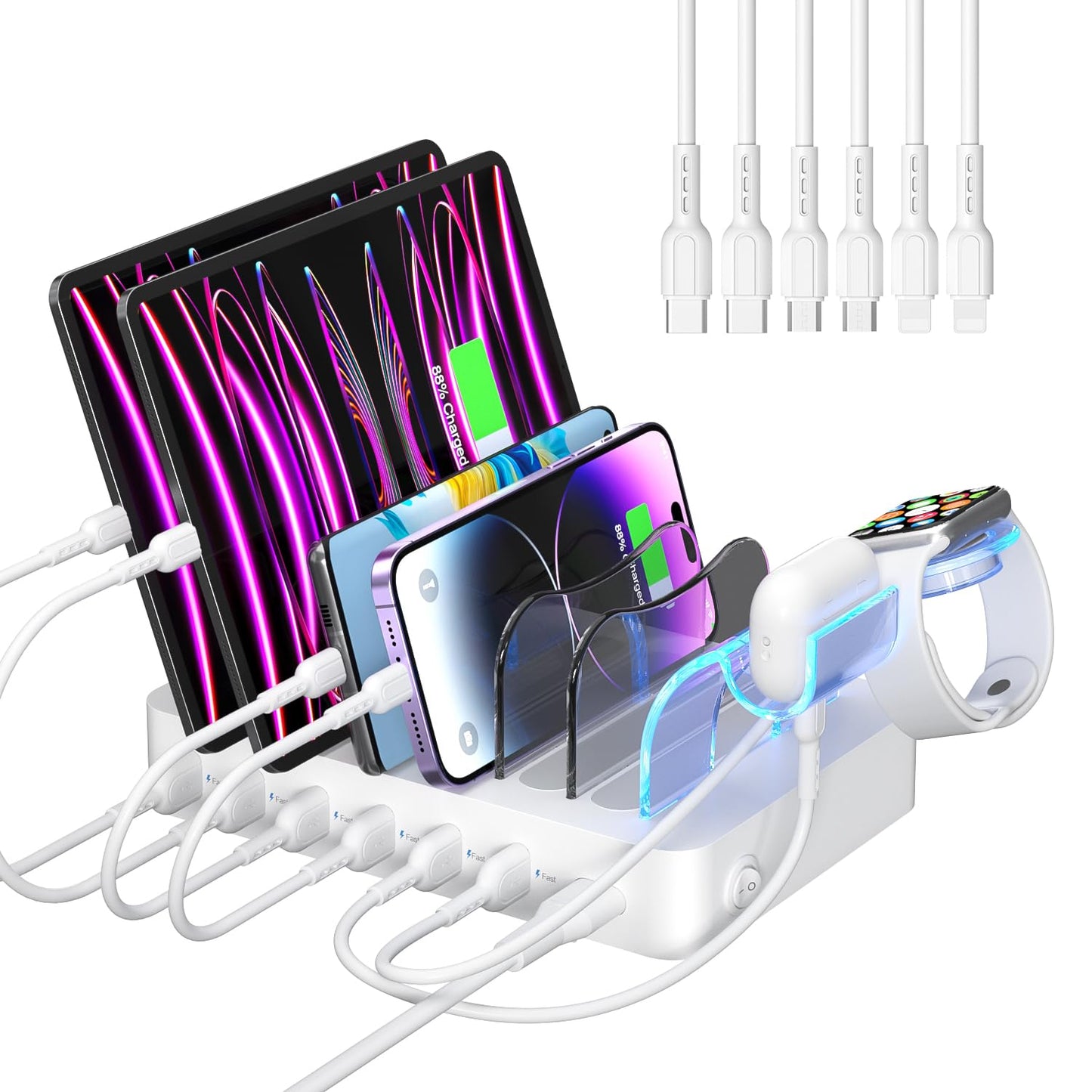 SOOPII 6-Port Mains Chargers 50W USB Charging Station Organizer for NEW