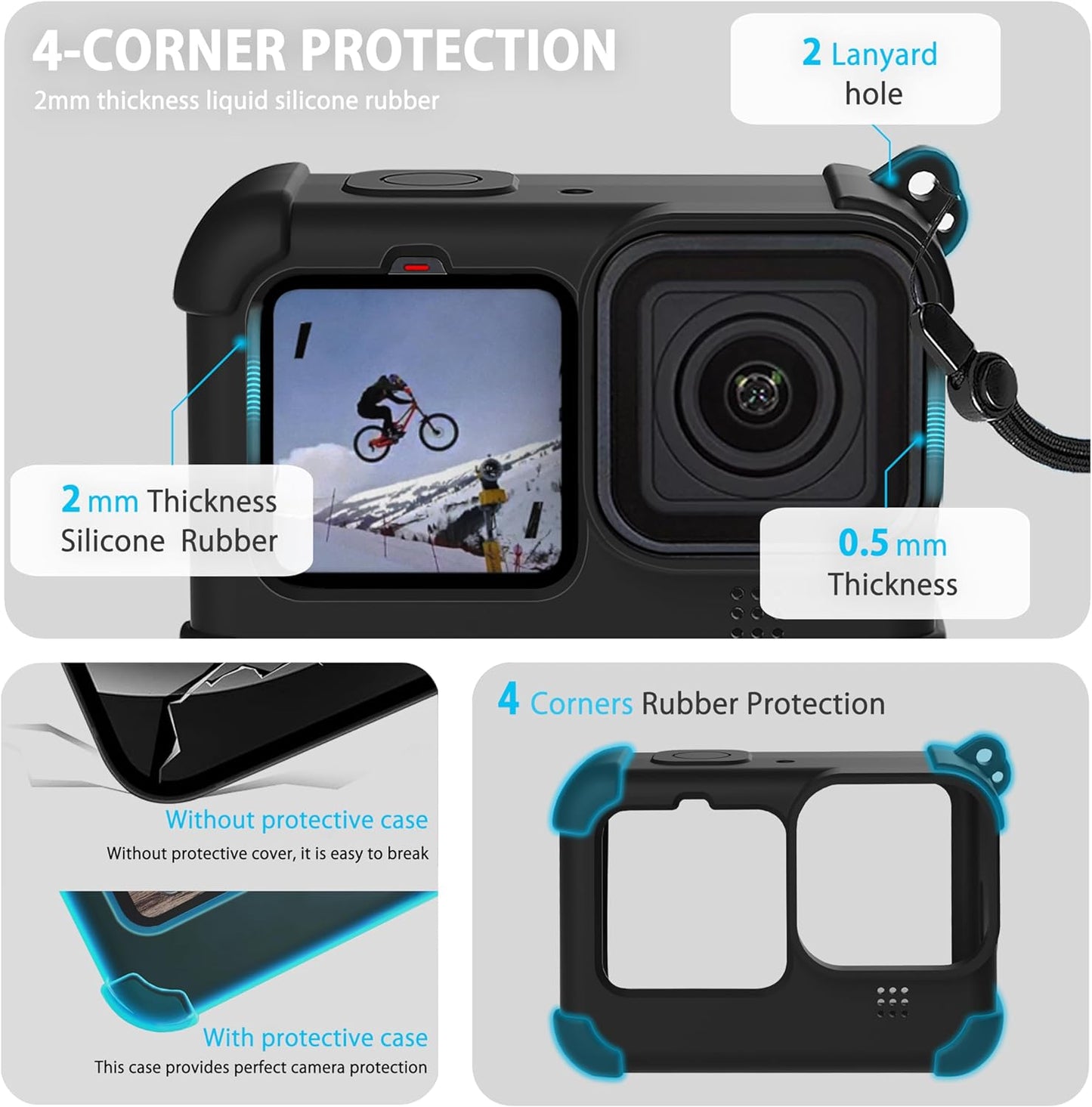FiTSTILL Silicone Sleeve Case for GoPro Hero12/11/10/9 Black - Durable DEMO