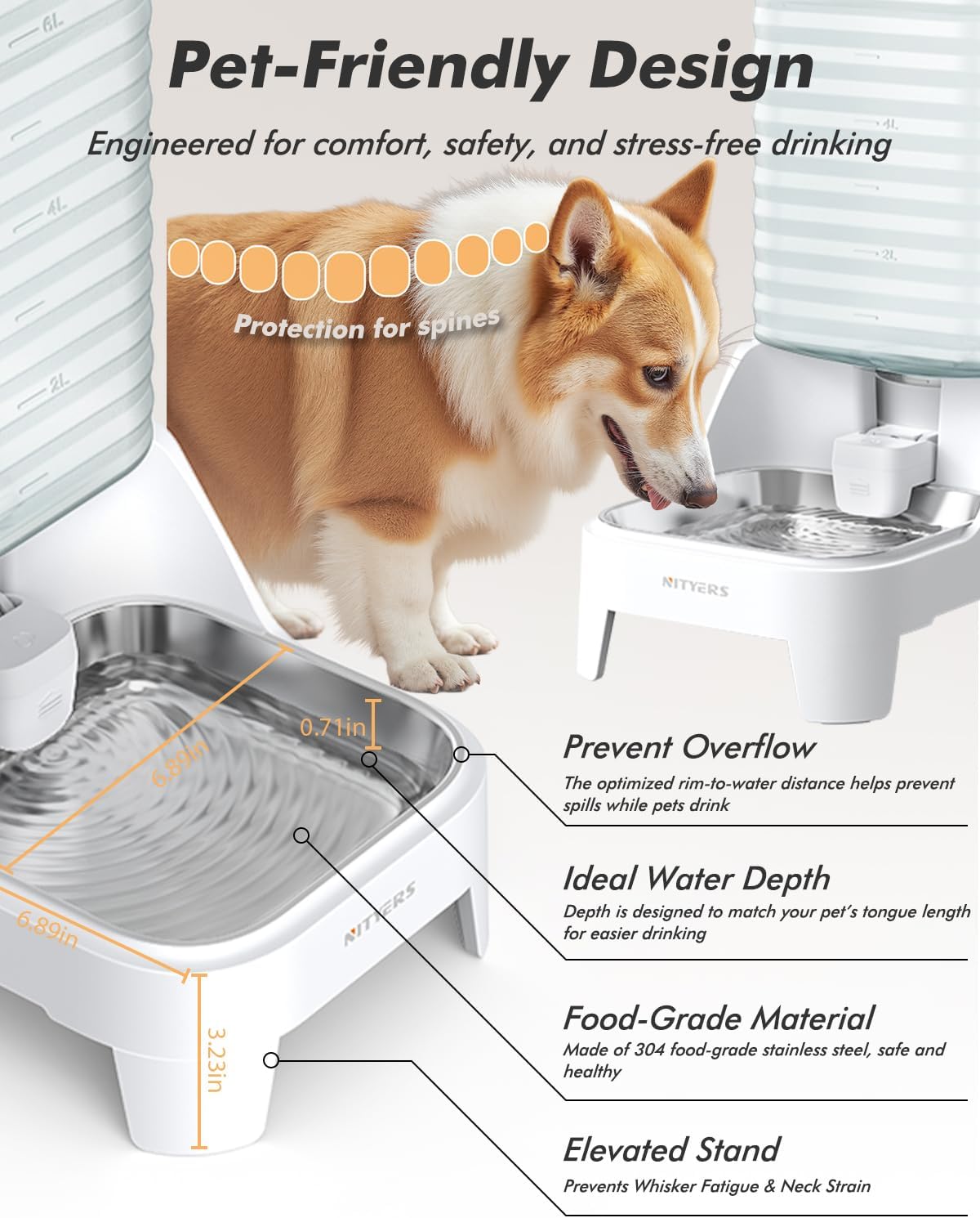 Nityers 8L Gravity Pet Waterer Automatic Feeder Elevated Stainless Steel DEMO