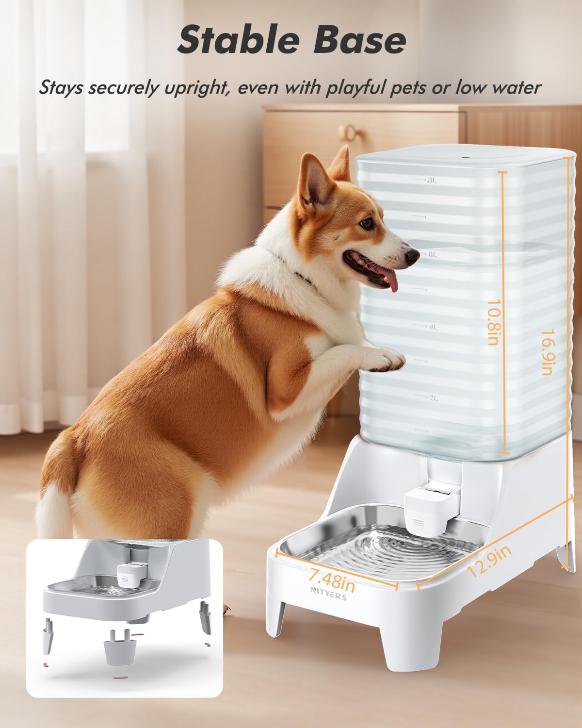 Nityers 8L Gravity Pet Waterer Automatic Feeder Elevated Stainless Steel DEMO