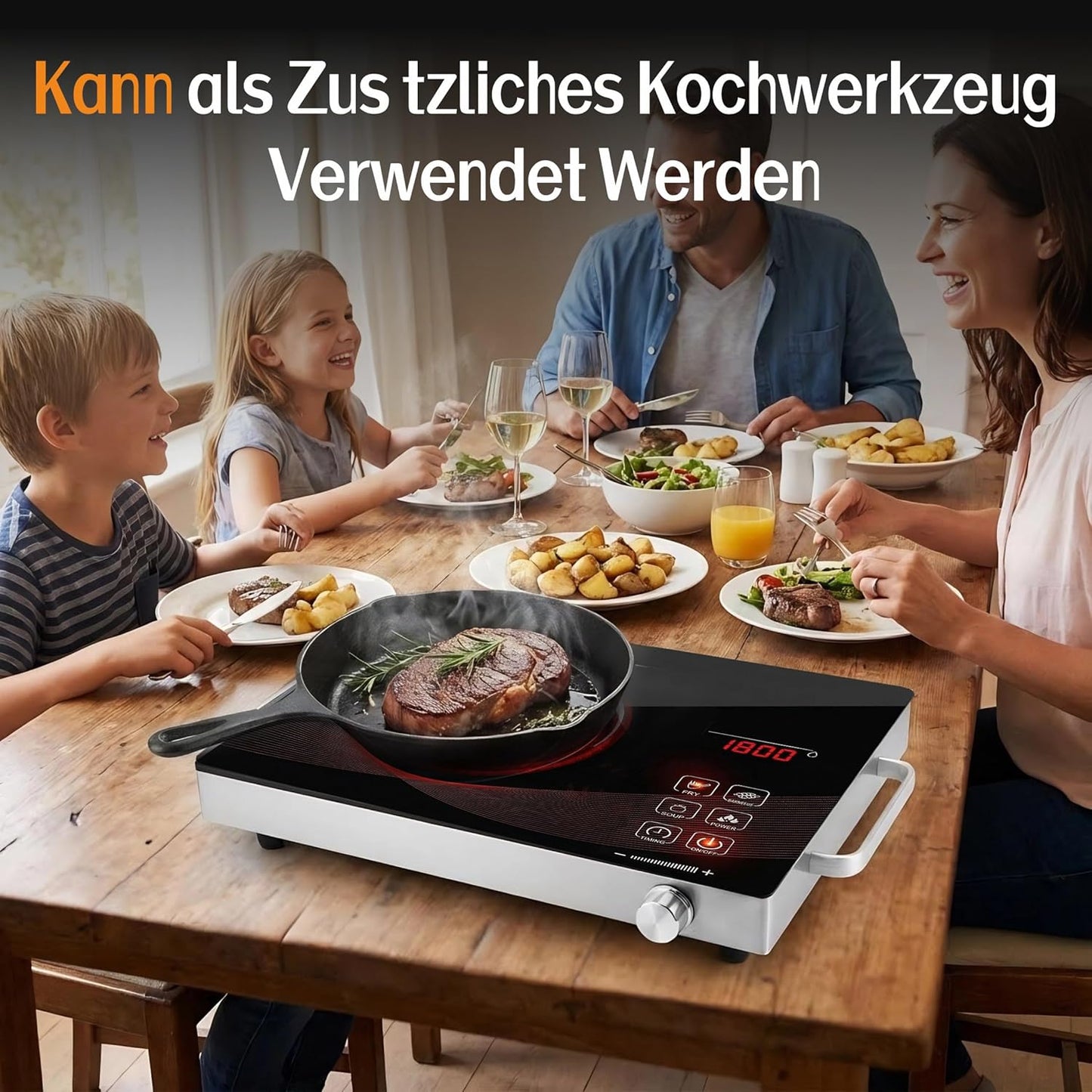Portable 2200W Electric Ceramic Cooktop Hot Plate, Silver, 453x83x338mm DEMO