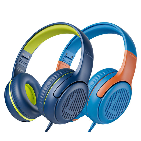 awatrue Kids On-Ear Headphones with Mic, Blue Green & Orange, Comfortable DEMO