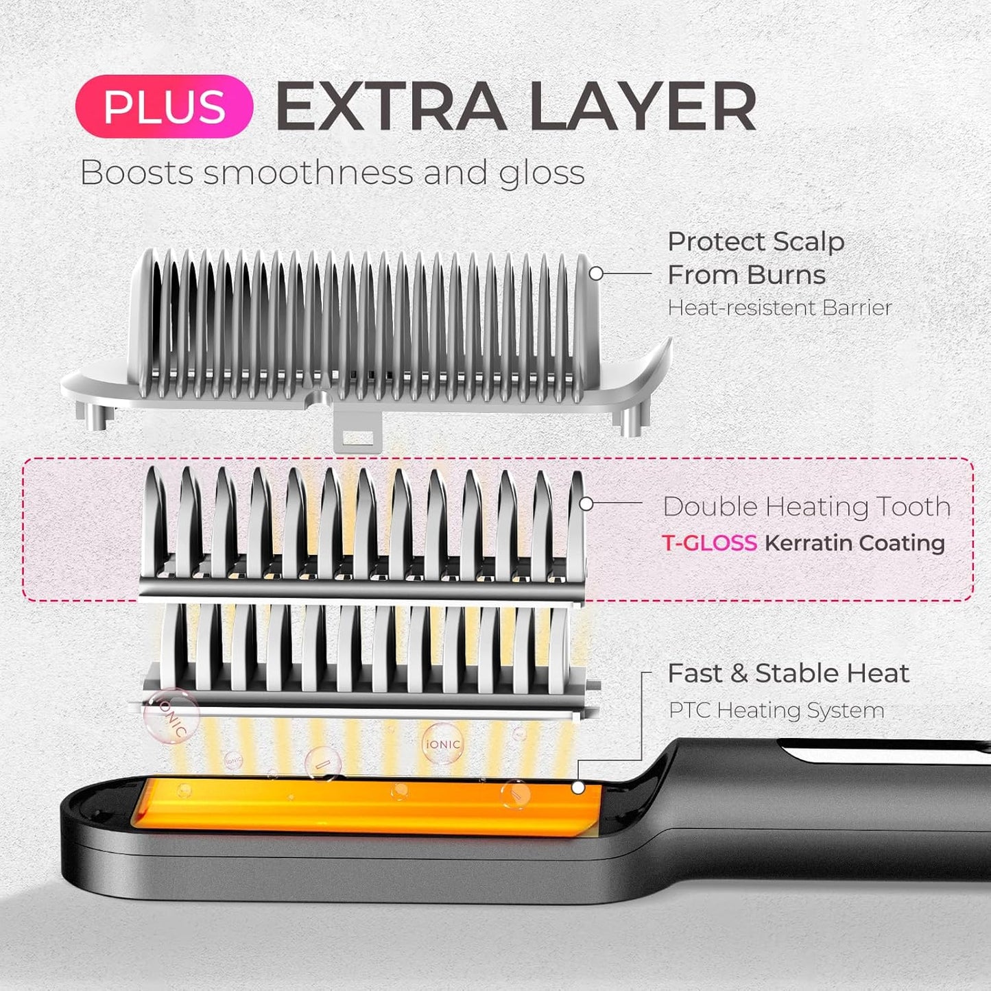 TYMO Ionic Hair Straightener Brush Black Styling Tool for Smooth Shiny Size NEW