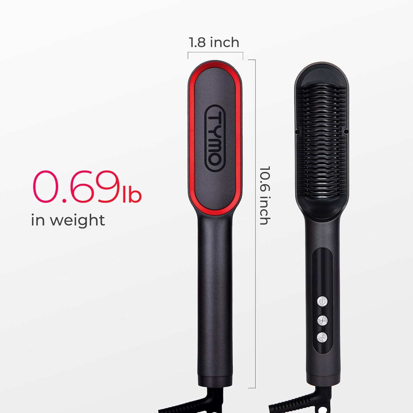 TYMO Ionic Hair Straightener Brush Black Styling Tool for Smooth Shiny Size NEW