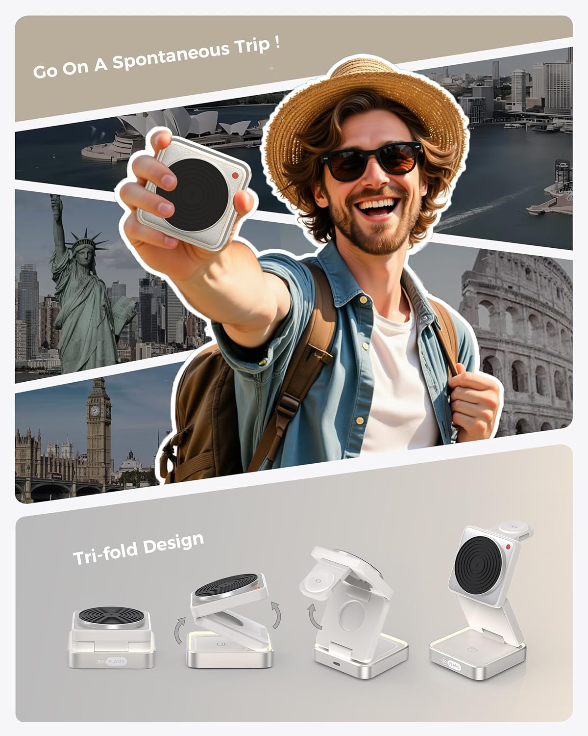 SOFLAME 3-in-1 Magnetic Wireless Charging Station for iPhone, AirPods & DEMO