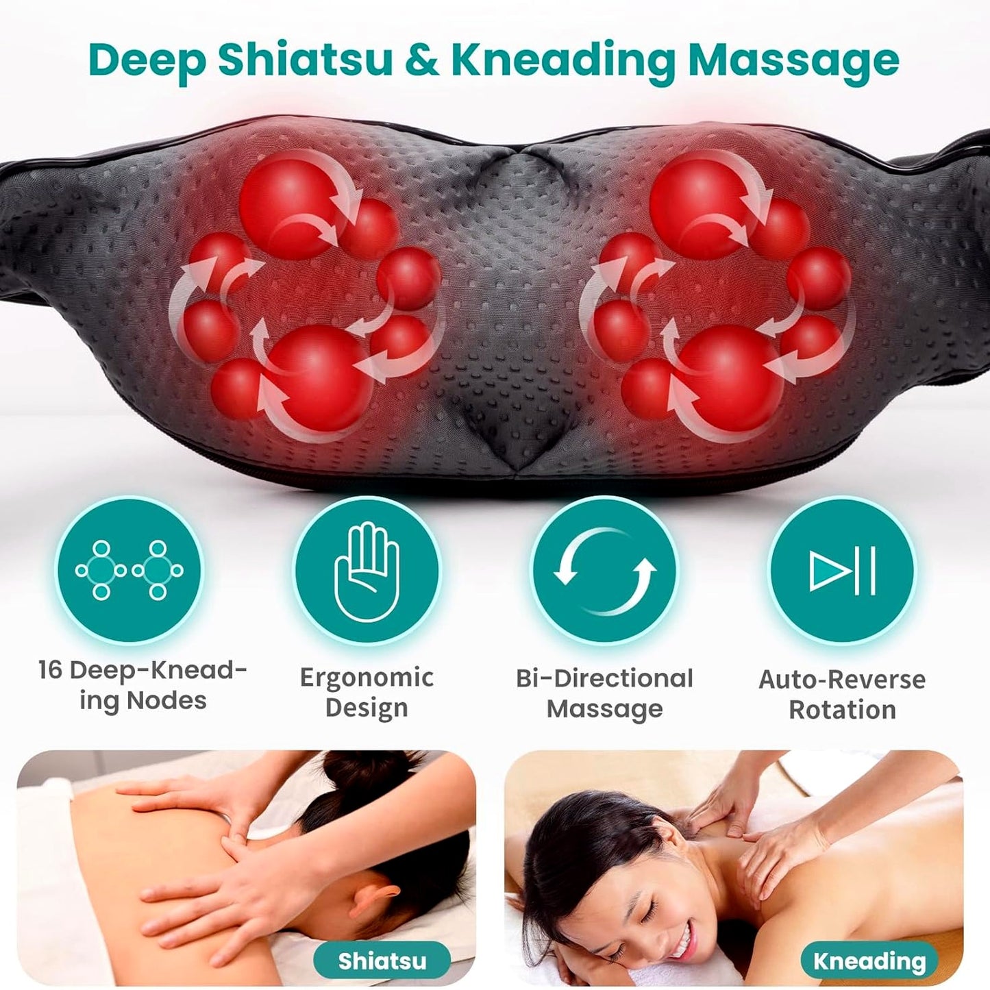 Nekteck Electric Shiatsu Neck and Back Massager with Soothing Heat - Black DEMO