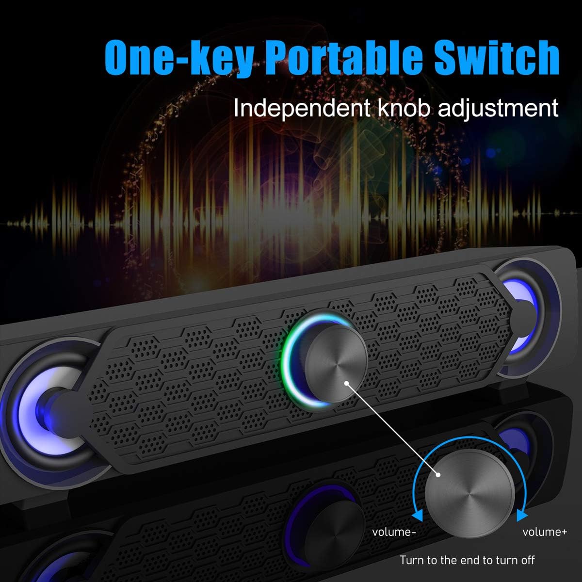 Smalody Mini LED Soundbar PC Speakers Black Compact Computer Audio 50.8mm NEW