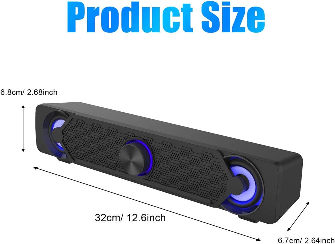 Smalody Mini LED Soundbar PC Speakers Black Compact Computer Audio 50.8mm NEW