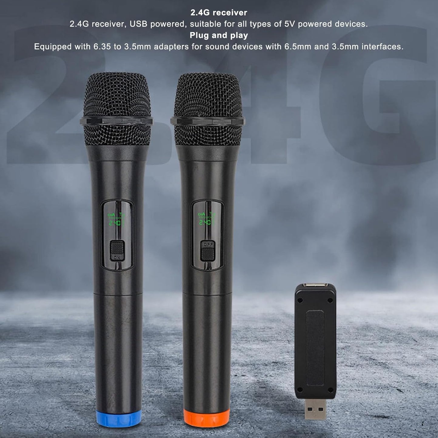 Wireless USB Microphone Cordless Dynamic 6.35mm for Podcasting Black 2pk DEMO