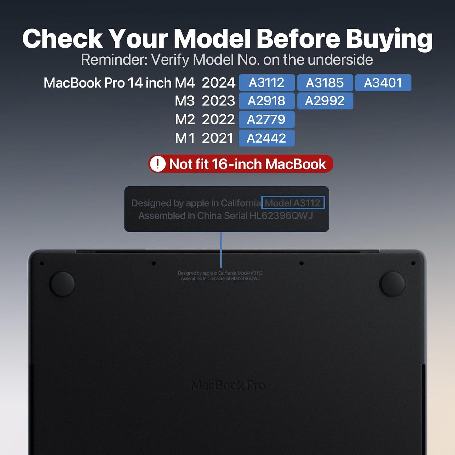 Soonjet Black Hard Shell Case for 14 Inch MacBook Pro Laptop Cover DEMO