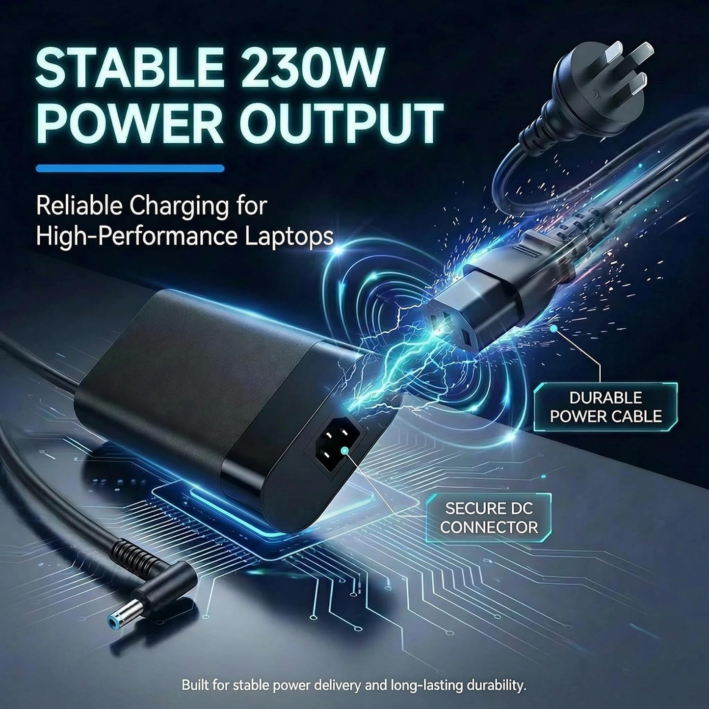230W AC Laptop Charger for HP OMEN, Transcend, and Victus Laptops Black DEMO