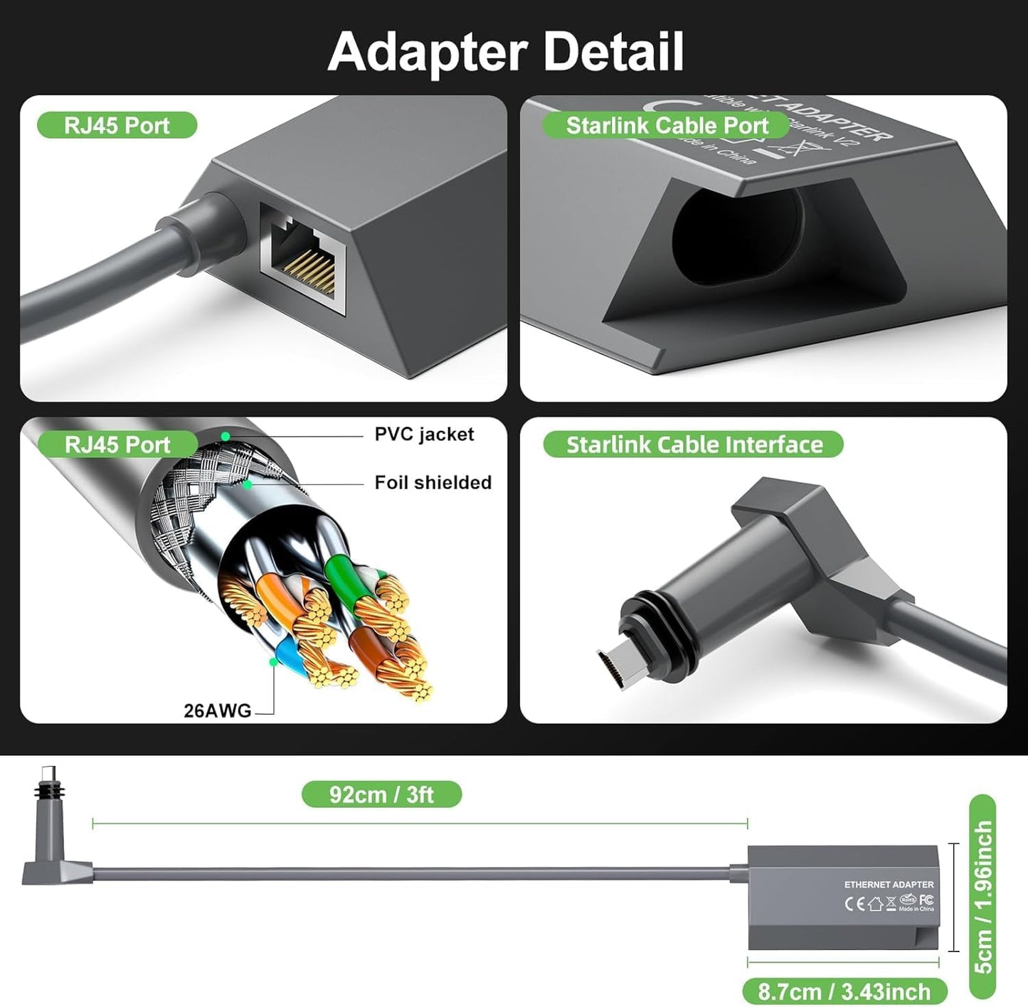 USB Network Adapter for Starlink Gen 2 Rectangular Satellite in Grey NEW