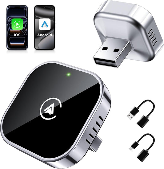 2-in-1 Mini Wireless CarPlay & Android Auto Input Adapter - Black, DEMO