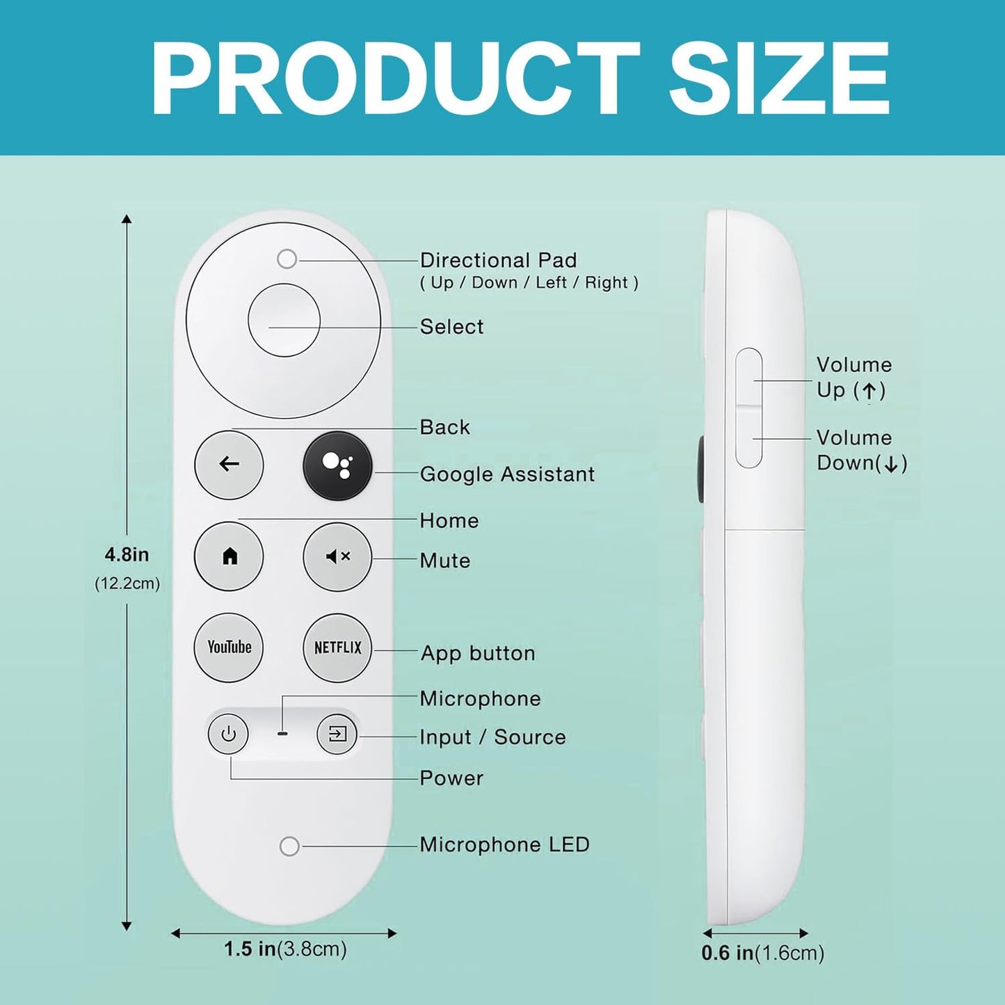 Replacement Voice Remote Control for Google Chromecast 4K HD TV, White DEMO