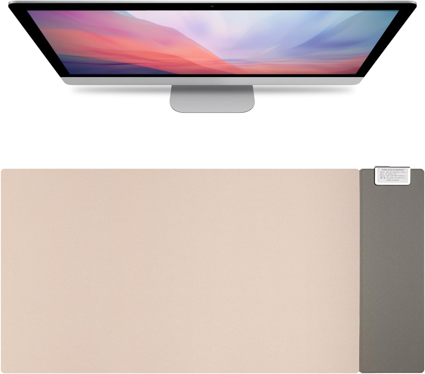 Dual-Sided Wireless Charging Mouse Pad Cork and Black PU Leather 80 x 38 cm DEMO