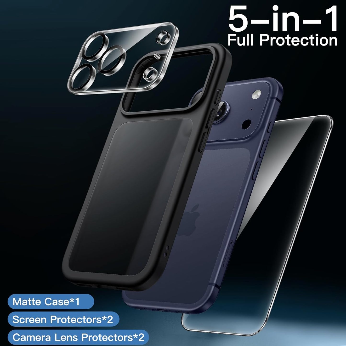 JETech Matte Black Phone Case for iPhone 17 Pro Max 6.9-Inch with Tempered DEMO