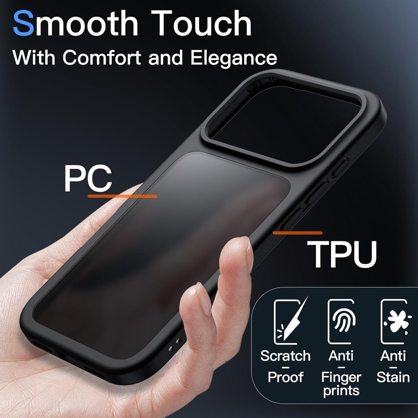 JETech Matte Black Phone Case for iPhone 17 Pro Max 6.9-Inch with Tempered DEMO