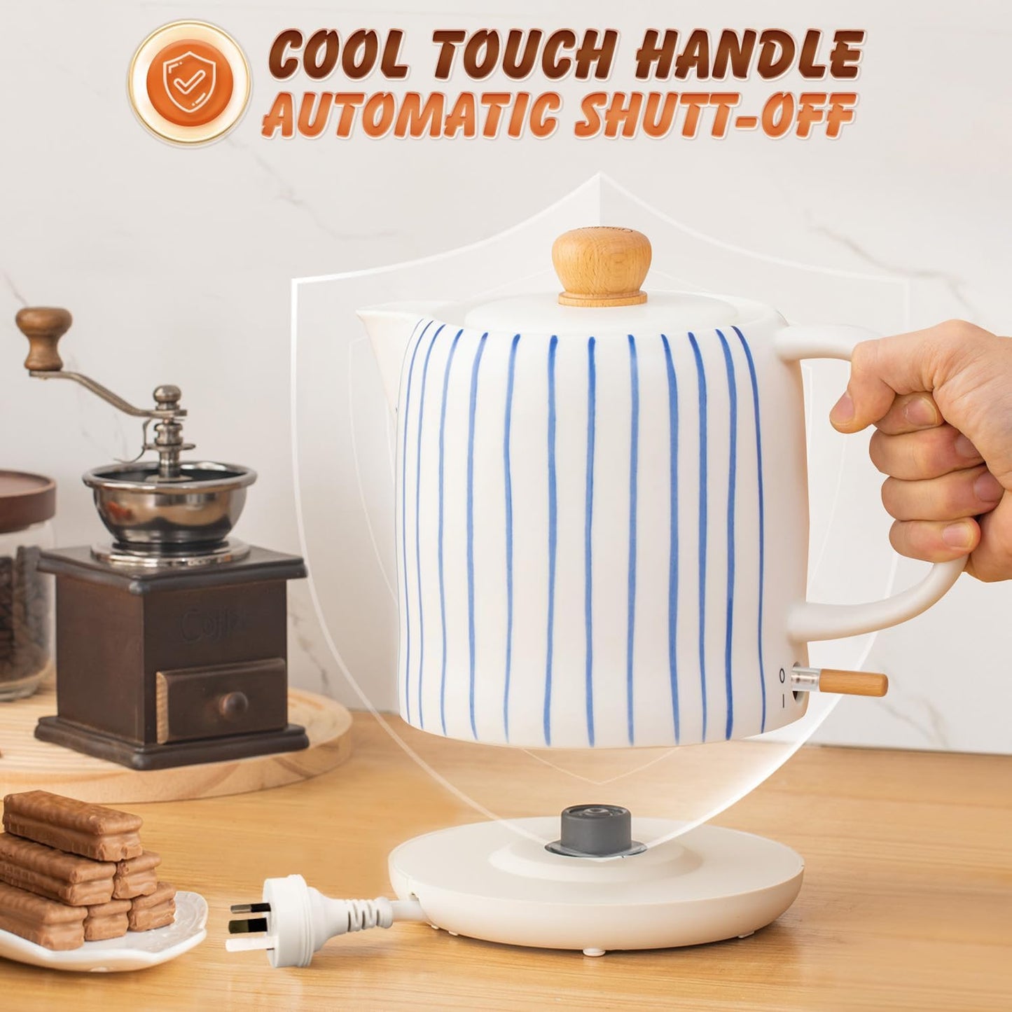 LONGSEED 1L Electric Kettle, Ceramic White, Boils Water Quickly, Stylish NEW