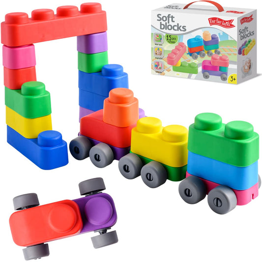 FarFarLand Multicolor Montessori Sorting & Stacking Toys 15 pcs + 12 wheels NEW